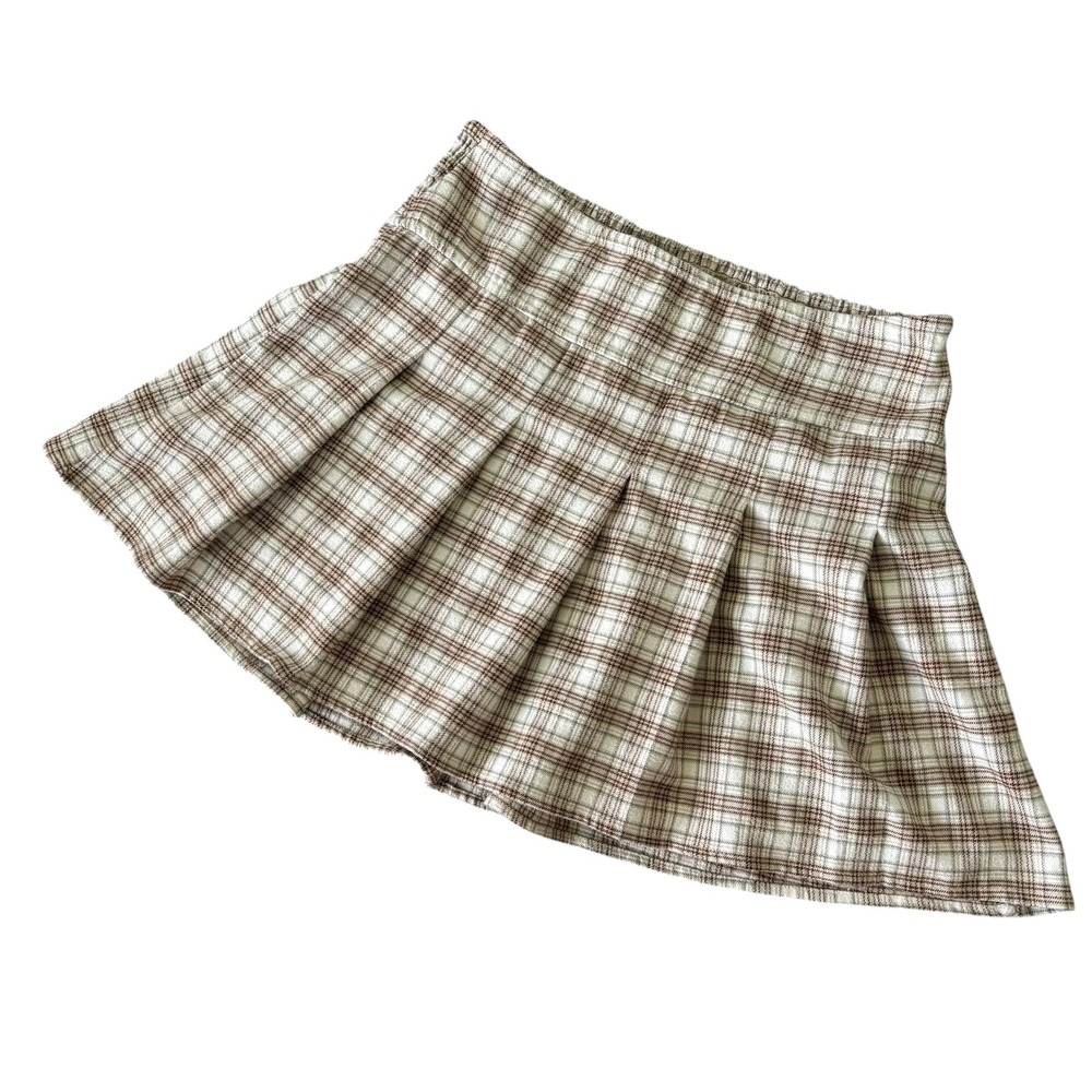 Hollister Brown Plaid High Rise Pleated Mini Skirt Smocked Back S Light Academia